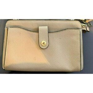 Coach Pebbled Leather Crossbody Wallet Beige 8" X 5" With Detachable Strap